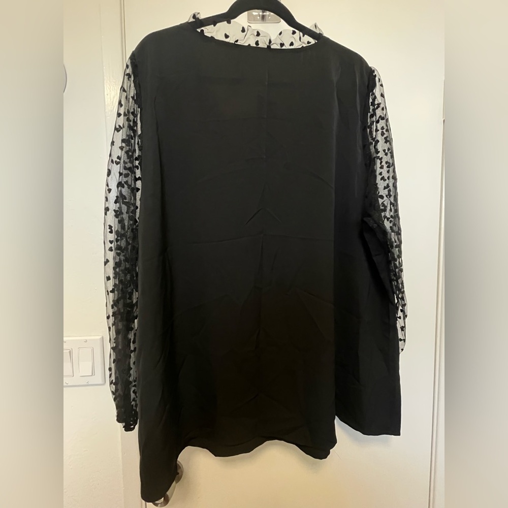 BloomChic Black Long Sleeve Blouse with Sheer heart Lace sleeves - Picture 4 of 4